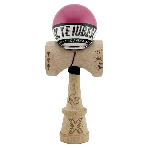 Import - Kendama X TE IUBESC Originala, Profesionala, Flippy, Super Sticky cu Cupe Mari KING SIZE V3, Gaura in Baza, Rulment Metalic, din lemn 18 cm, Ata 62/65 cm, Roz/Alb