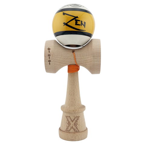 TeoMarket - Kendama X Zen Series Originala, Profesionala, Flippy, Cupe Mari KING SIZE V3, Super Sticky, Gaura in Baza, Rulment Metalic, din lemn 18 cm, Ata 62/65 cm, Auriu