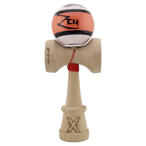 TeoMarket - Kendama X Zen Series Originala, Profesionala, Flippy, Cupe Mari KING SIZE V3, Super Sticky, Gaura in Baza, Rulment Metalic, din lemn 18 cm, Ata 62/65 cm, Coral