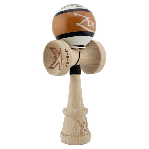 TeoMarket - Kendama X Zen Series Originala, Profesionala, Flippy, Cupe Mari KING SIZE V3, Super Sticky, Gaura in Baza, Rulment Metalic, din lemn 18 cm, Ata 62/65 cm, Maro