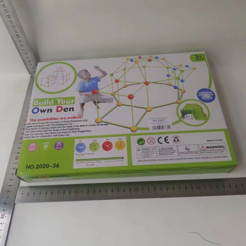 Best deals - Kit de Constructie Fort 3D pentru Copii, Flippy, 560 g, 36 Sfere, 51 Tije, Panza Verde Impermeabil, 3 ani, Educativ, Multicolor