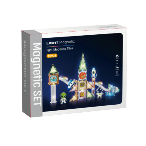 Jocuri magnetice - Labirint magnetic Diamond cu lumini - In spatiu 69 piese (7.5 cm)