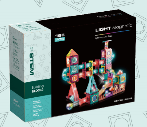 Jocuri magnetice - Labirintul meu magnetic cu lumini - 166 piese (7.5 cm)