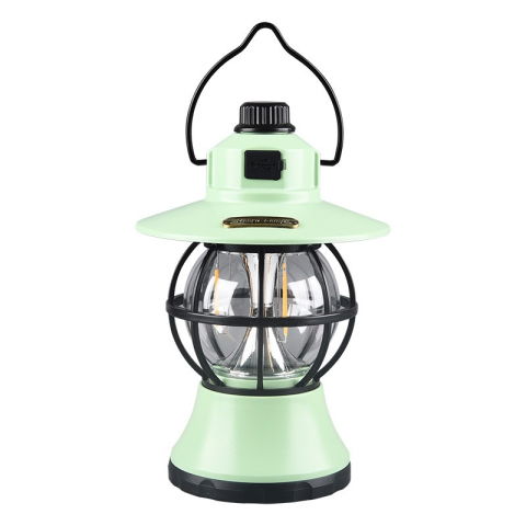 Import - Lampă de camping retro portabilă, Felinar Vintage LED ABS, Acumulator inclus 1200 mAh, reincarcabila, 3 moduri de iluminare, intensitate reglabila,Lampa portabila pentru cort în aer liber, Mint