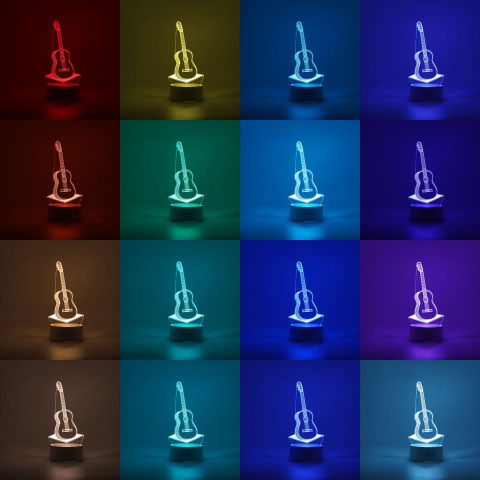 Import - Lampa LED decorativa, Flippy, 3D, Chitara, din material acril si lumina multicolora, alb