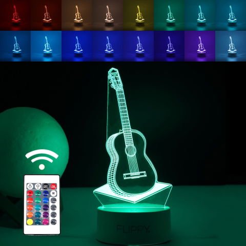 Import - Lampa LED decorativa, Flippy, 3D, Chitara, din material acril si lumina multicolora, alb