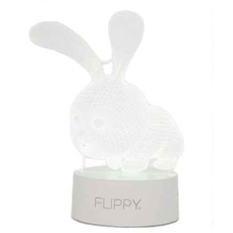 Import - Lampa LED decorativa, Flippy, 3D, Iepure, cu USB si baterii, 20 cm inaltime, din material acril, lumina multicolora si telecomanda inclusa, alb
