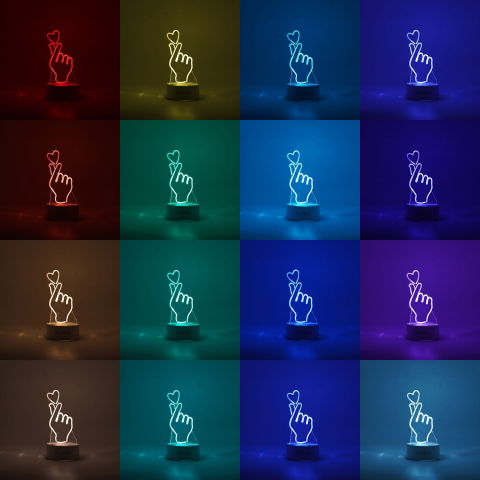 Diverse Casa - Lampa LED decorativa, Flippy, 3D, Mana si Inima, din material acril si lumina multicolora, alb