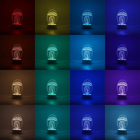 Diverse Casa - Lampa LED decorativa, Flippy, 3D, Meduza, din material acril si lumina multicolora, alb