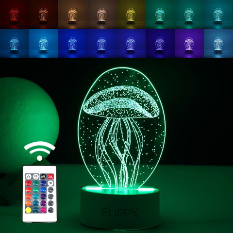 Diverse Casa - Lampa LED decorativa, Flippy, 3D, Meduza, din material acril si lumina multicolora, alb