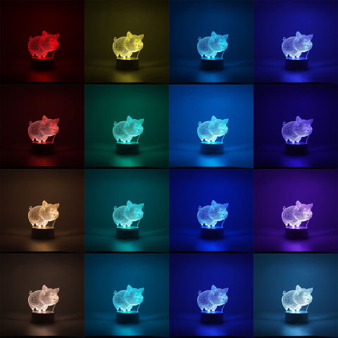 Diverse Casa - Lampa LED decorativa, Flippy, 3D, Porcusor Gras, din material acril si lumina multicolora, alb