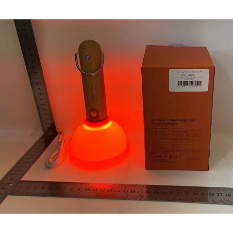 Best deals - Lampa Nocturna, Flippy, Model Ventuza de Toaleta, Alimentare USB, din Lemn si Silicon, 16 x 9 cm, Portocaliu