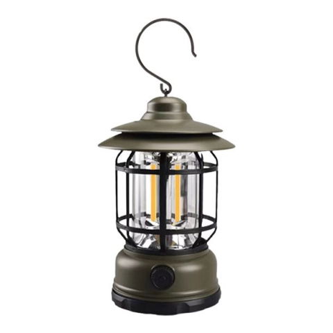 Import - Lampa portabila camping, Felinar Vintage cu carlig, ABS, Iluminare 21 COB LED, Intensitate reglabila, 5W, Flippy, Verde