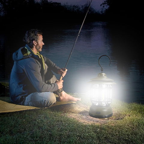 Import - Lampa portabila camping, Felinar Vintage cu carlig, ABS, Iluminare 21 COB LED, Intensitate reglabila, 5W, Flippy, Verde