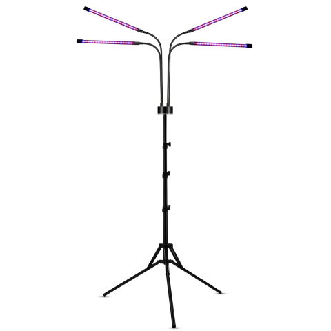 Import - Lampa UV pentru cresterea plantelor, Flippy, 4 capete, putere 30W, 108 LED-uri Lampa cu lumina Ultra-Violet, Lampa cu Picior Ajustabil pana la 2 m, Lumina UV Mov