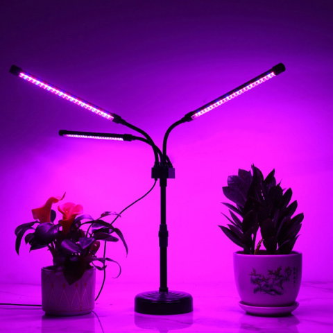 Import - Lampa UV pentru cresterea plantelor, Flippy, Alimentare cu USB, 15W, 3 capete, 72 LED-uri, 9 nivele lumina, Timer, Inaltime Ajustabila pana la 65 cm Lumina Mov