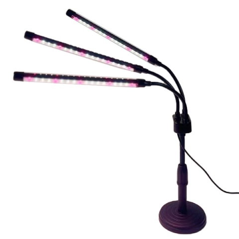 Import - Lampa UV pentru cresterea plantelor, Flippy, conectare la retea, 15W, 3 capete, 54 LED-uri, ajustabila pana la 66.5 cm, Lumina Alb Mov 