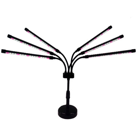 Import - Lampa UV pentru cresterea plantelor, Flippy, conectare la retea, 30W, 6 capete, 108 LED-uri, ajustabila pana la 68.5 cm, Lumina Alb Mov