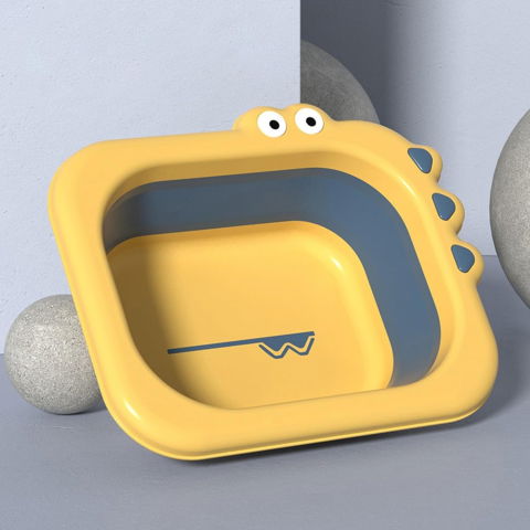 Articole pentru baie - Lavoar Pliabil, Flippy, pentru Copii, din PP/TPE, Portabil, Model Crocodil, 30x24.5x9 cm, Galben/Albastru