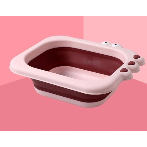 TeoMarket - Lavoar Pliabil, Flippy, pentru Copii, din PP/TPE, Portabil, Model Crocodil, 30x24.5x9 cm, Roz