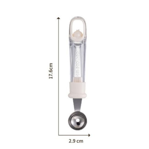 Ustensile pentru Bucătărie - Lingura pentru Bile de Fructe, Flippy, Scobitor Fructe, Ustensila Multifunctionala pentru Fructe, Accesoriu de Bucatarie, Lingura Antialunecare pentru Salata de Fructe, 17.6 x 2.9 cm, Bej