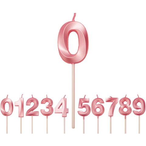 TeoMarket - Lumanare Cifra 0, Flippy, Model Diamond, 5 x 3.4 cm, Roz