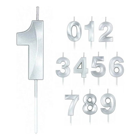 Lumanari si Toppere - Lumanare Cifra 1, Flippy, Model Diamond, 5 x 3.4 cm, Argintiu