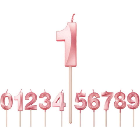 Lumanari si Toppere - Lumanare Cifra 1, Flippy, Model Diamond, 5 x 3.4 cm, Roz
