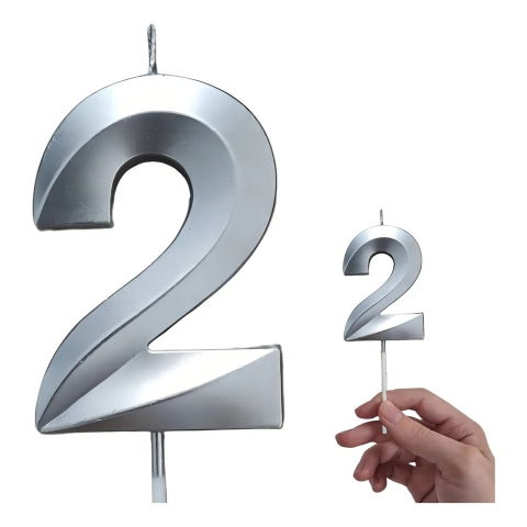 TeoMarket - Lumanare Cifra 2, Flippy, Model Diamond, 5 x 3.4 cm, Argintiu