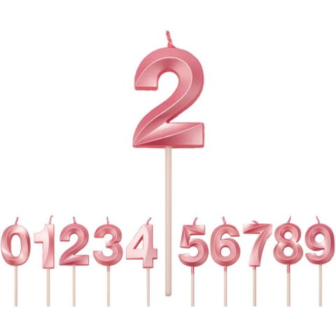 TeoMarket - Lumanare Cifra 2, Flippy, Model Diamond, 5 x 3.4 cm, Roz