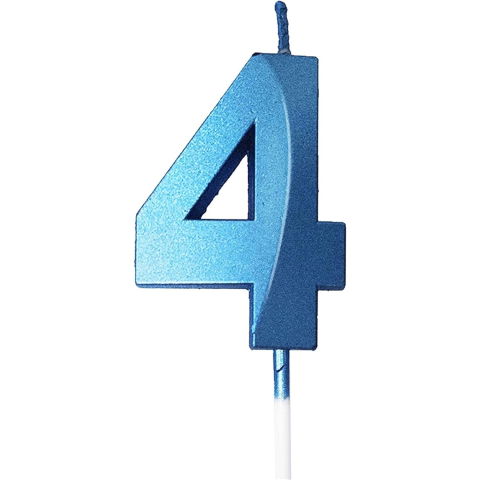 TeoMarket - Lumanare Cifra 4, Flippy, Model Diamond, 5 x 3.4 cm, Albastru