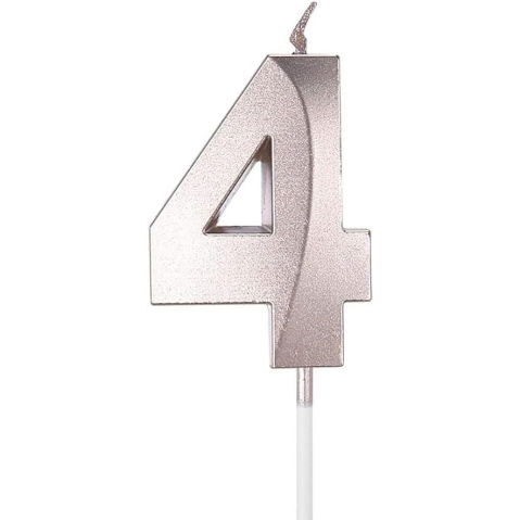 TeoMarket - Lumanare Cifra 4, Flippy, Model Diamond, 5 x 3.4 cm, Argintiu
