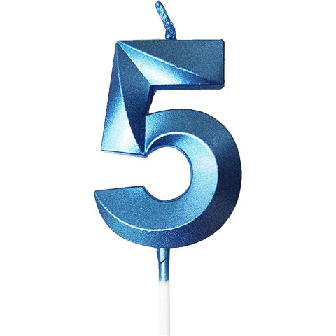 TeoMarket - Lumanare Cifra 5, Flippy, Model Diamond, 5 x 3.4 cm, Albastru