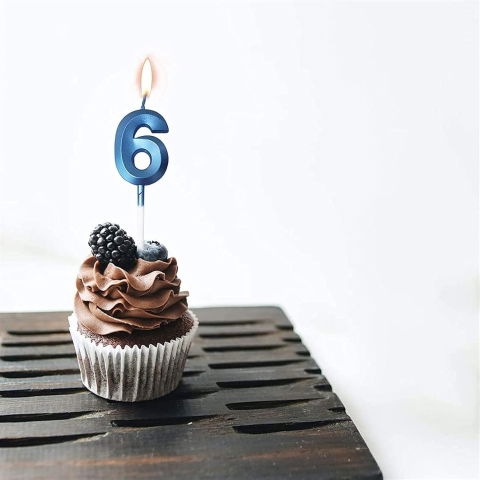 Lumanari si Toppere - Lumanare Cifra 6, Flippy, Model Diamond, 5 x 3.4 cm, Albastru