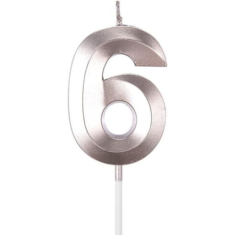 TeoMarket - Lumanare Cifra 6, Flippy, Model Diamond, 5 x 3.4 cm, Argintiu