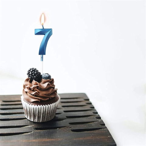 TeoMarket - Lumanare Cifra 7, Flippy, Model Diamond, 5 x 3.4 cm, Albastru