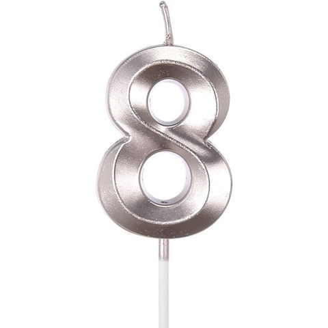 TeoMarket - Lumanare Cifra 8, Flippy, Model Diamond, 5 x 3.4 cm, Argintiu