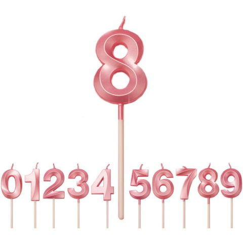 TeoMarket - Lumanare Cifra 8, Flippy, Model Diamond, 5 x 3.4 cm, Roz