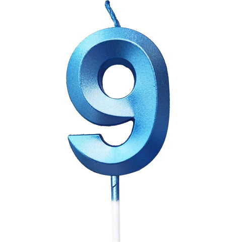 TeoMarket - Lumanare Cifra 9, Flippy, Model Diamond, 5 x 3.4 cm, Albastru