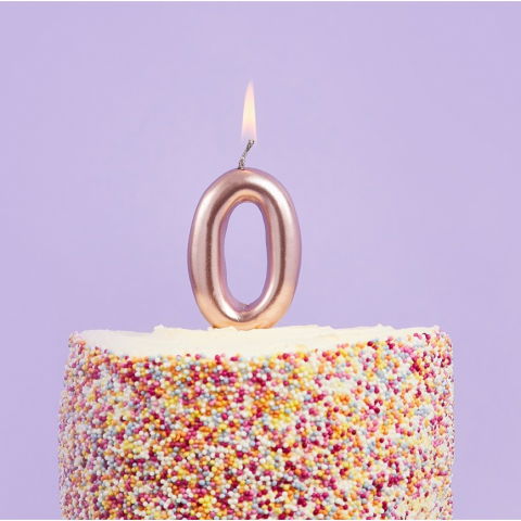 10 - 25 LEI - Lumanare de Tort, Flippy, Model Cifra 0, Party, 4.5 x 2.5 cm, din Parafina, Rose Gold