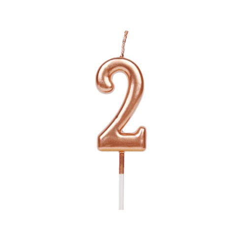 10 - 25 LEI - Lumanare de Tort, Flippy, Model Cifra 2, Party, 4.5 x 2.5 cm, din Parafina, Rose Gold