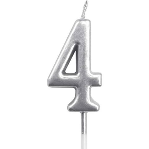 10 - 25 LEI - Lumanare de Tort, Flippy, Model Cifra 4, Party, 4.5 x 2.5 cm, din Parafina, Argintiu