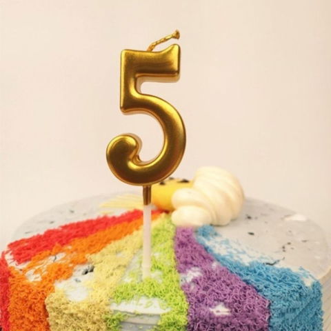Lumanari si Toppere - Lumanare de Tort, Flippy, Model Cifra 5, Party, 4.5 x 2.5 cm, din Parafina, Auriu