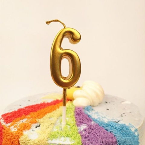 10 - 25 LEI - Lumanare de Tort, Flippy, Model Cifra 6, Party, 4.5 x 2.5 cm, din Parafina, Auriu