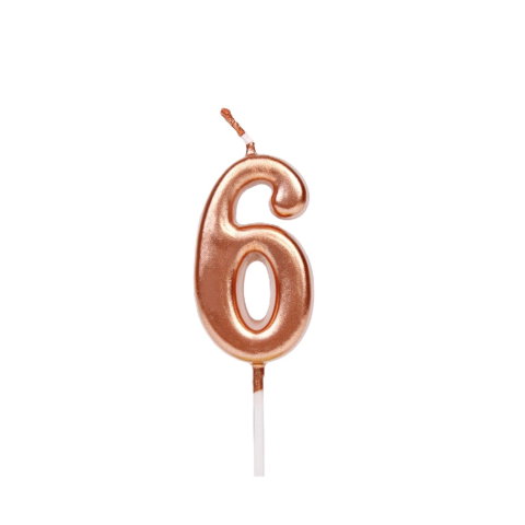 10 - 25 LEI - Lumanare de Tort, Flippy, Model Cifra 6, Party, 4.5 x 2.5 cm, din Parafina, Rose Gold