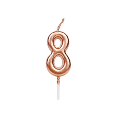 10 - 25 LEI - Lumanare de Tort, Flippy, Model Cifra 8, Party, 4.5 x 2.5 cm, din Parafina, Rose Gold