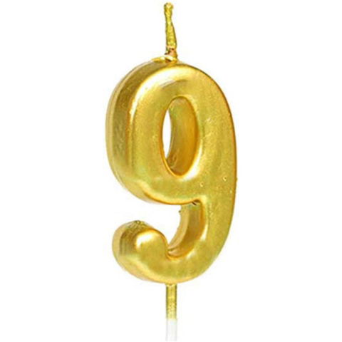 10 - 25 LEI - Lumanare de Tort, Flippy, Model Cifra 9, Party, 4.5 x 2.5 cm, din Parafina, Auriu