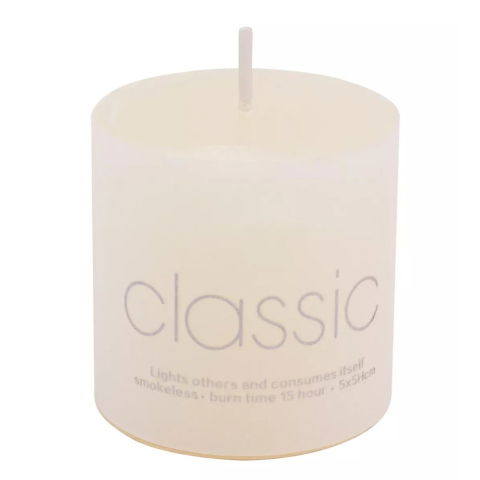 10 - 25 LEI - Lumanare Decorativa, Flippy, din Parafina, Cilindrica, Fara Fum si Fara Parfum, 5 x 5 cm, 90 g, Ardere 12h, Ivory Alb