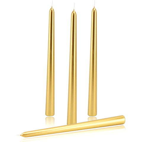 10 - 25 LEI - Lumanare Decorativa, Flippy, pentru Masa, 25 cm, din Parafina, fara Fum, Ardere 7.5h, Auriu