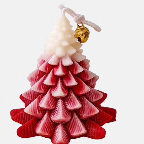 TeoMarket - Lumanare Parfumata de Craciun, Flippy, Model Brad de Craciun, din Ceara de Soia, Cadou Creativ Handmade de Craciun, 8 x 7 x 7 cm, Rosu
